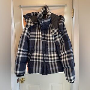 Men’s 2XL Burberry Check down jacket. Never been worn. NWT